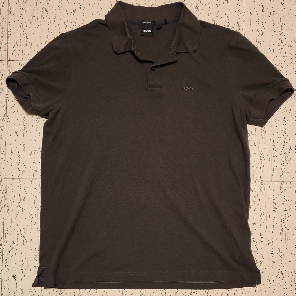 Hugo Boss Embroidered Spellout Pima Cotton 1/4 Button Down Casual Polo Shirt